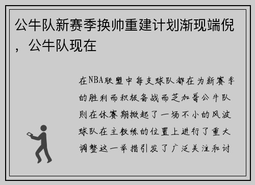 公牛队新赛季换帅重建计划渐现端倪，公牛队现在