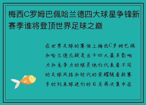 梅西C罗姆巴佩哈兰德四大球星争锋新赛季谁将登顶世界足球之巅